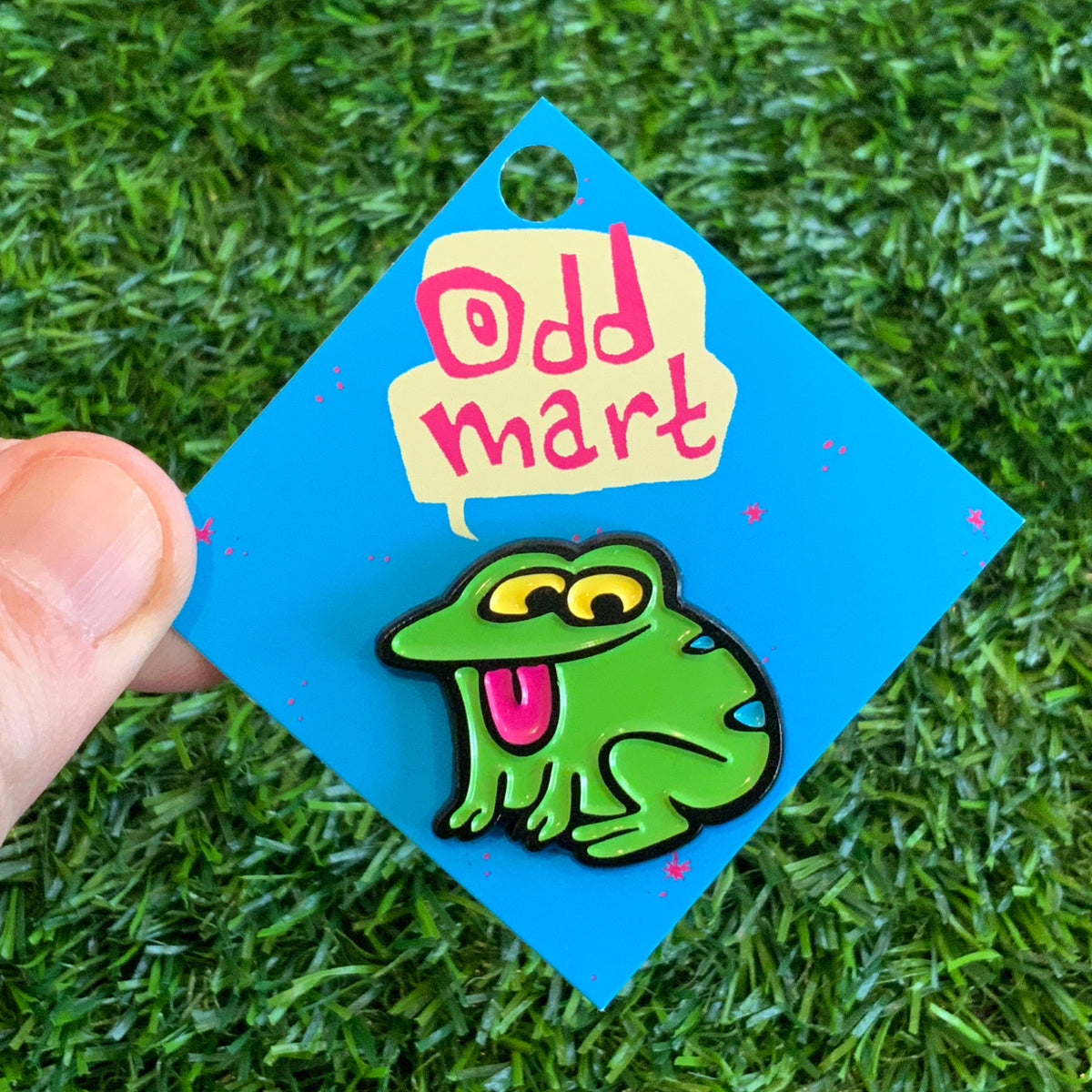 Odd Mart frogger guy pin