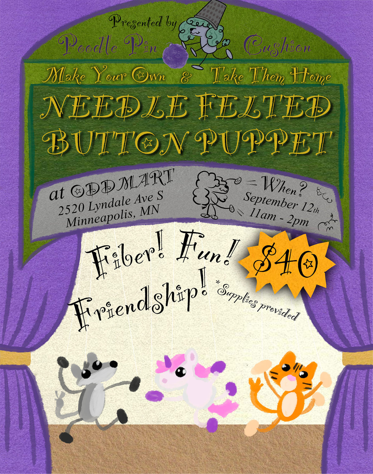 Make your own Needle Felted Button Puppet, September 12th 2026