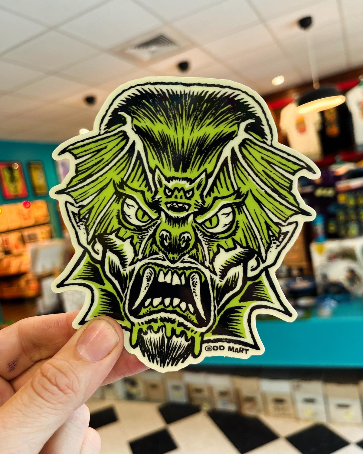 GLOW IN THE DARK BAT FACED MAN STICKER