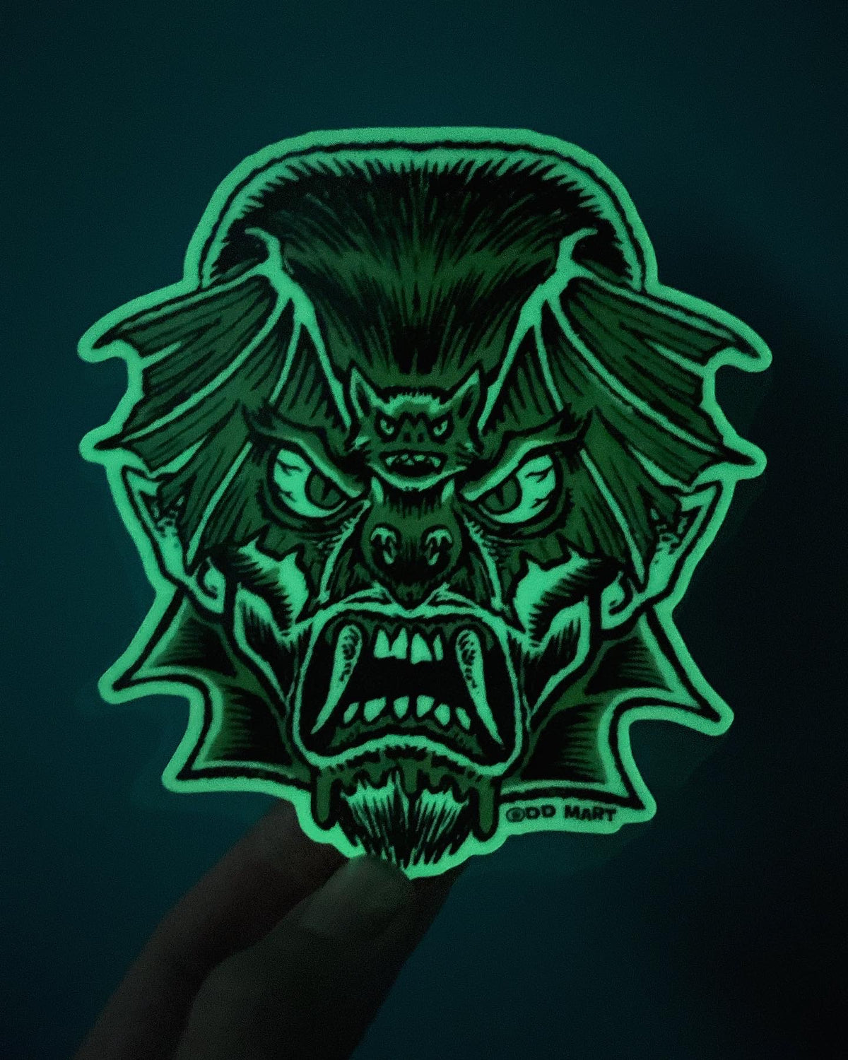 GLOW IN THE DARK BAT FACED MAN STICKER