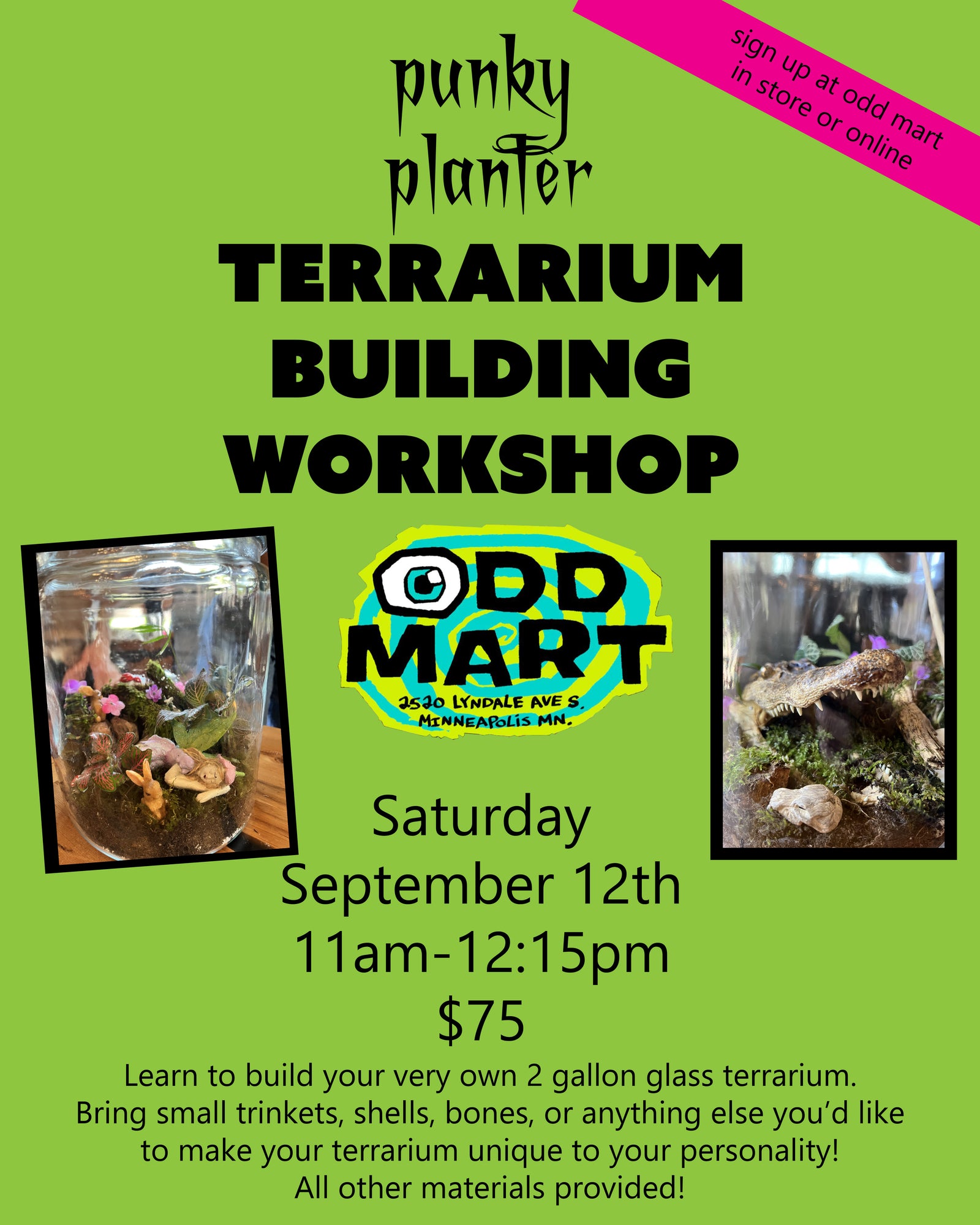 Punky Planter Terrarium Building Workshop September 12th 2026