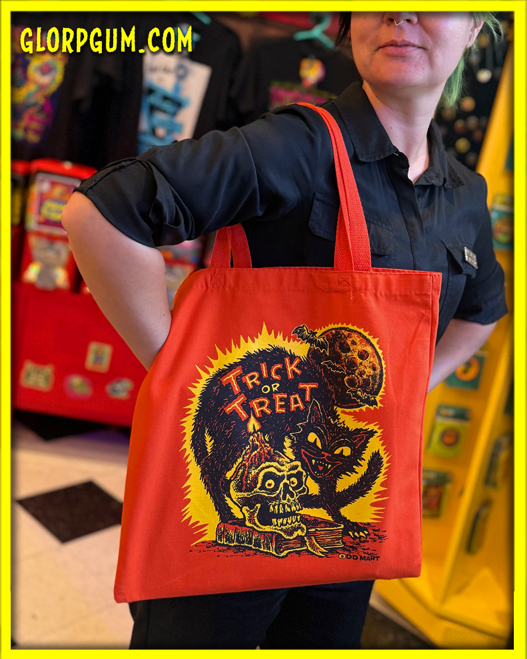 Trick or Treat Cat and Skull Tote